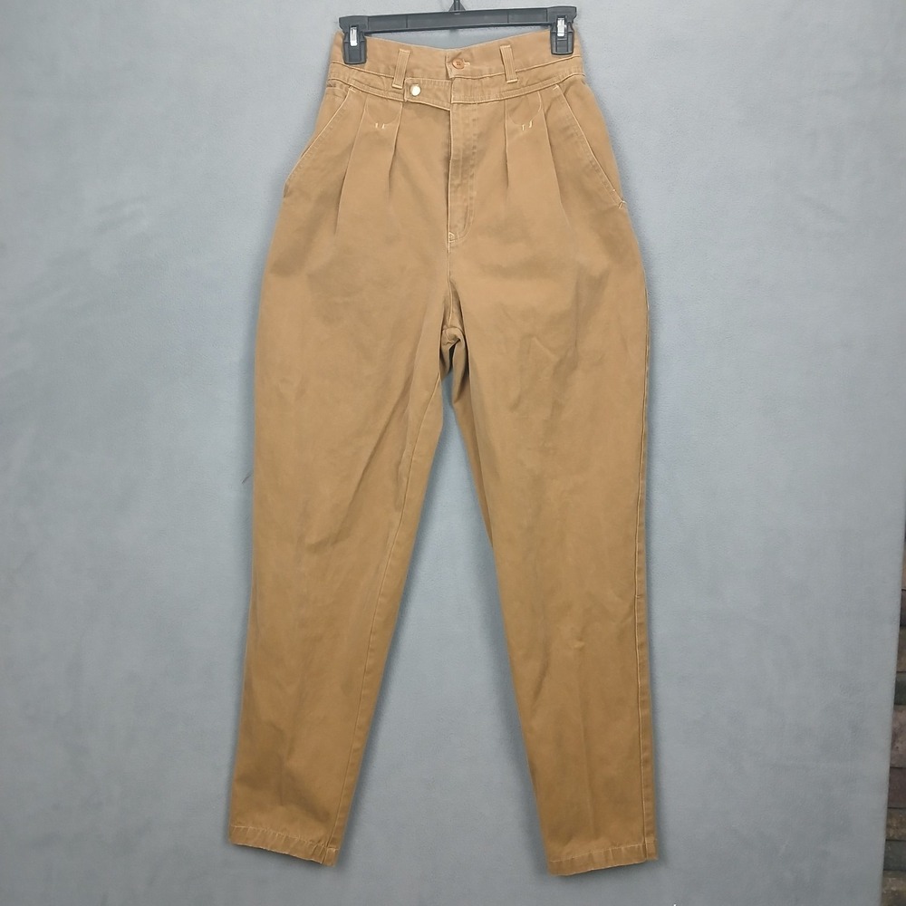 Vintage New Avenue Chino Pants Womens 24 Brown Cotton Pleated Front Tapered Leg